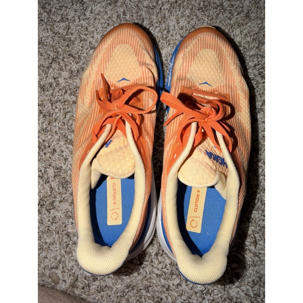 Hoka One One Clifton 9 Running Shoes Youth 7 / Women's 8.5 M Orange Blue NICE - Picture 5 of 8
